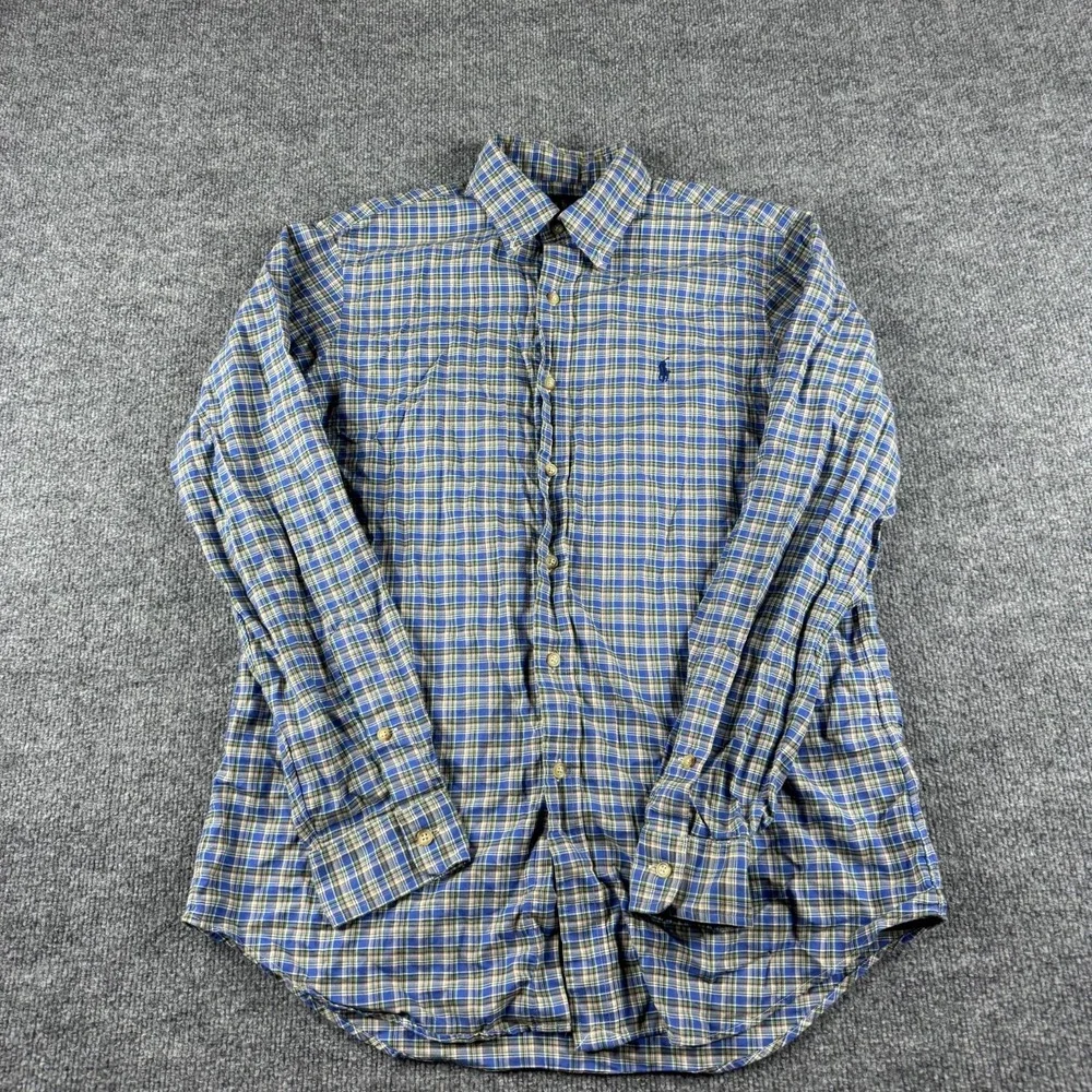 Polo Ralph Lauren Shirt Men M Plaid Button Up Long‎ Sleeve Cotton Pony Preppy